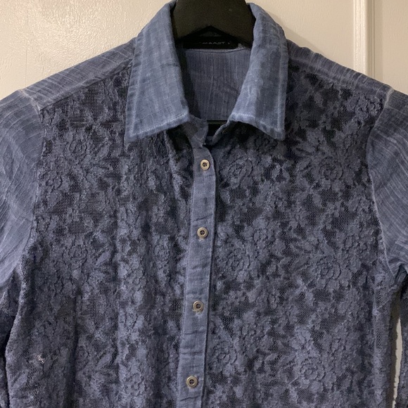 William Rast Lace slim-fitting Long sleeve Blue button down woman’s shirt Sz XS - Picture 5 of 12